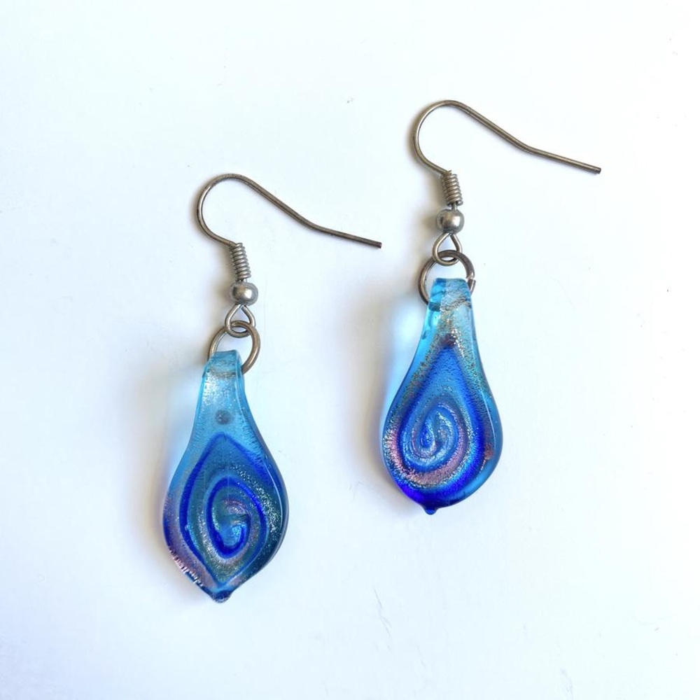 Swirl Blue Glass Earrings